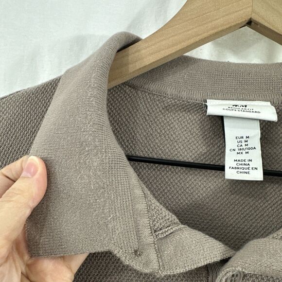 H&M Regular Fit Coupe Standard Brown Long Sleeve Polo Shirt Mens M Preppy - Picture 9 of 10